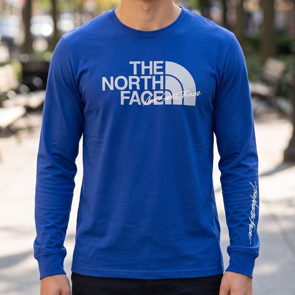 The North Face Long Sleeve Graphic T-Shirt Royal Blue Half Dome Logo Mens